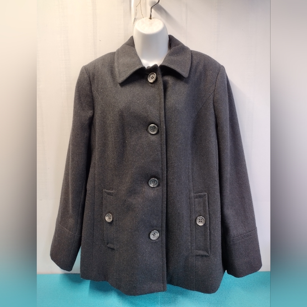 Nautica Women’s Single Breasted Black Wool Blend Pea Coat Jacket Size XL